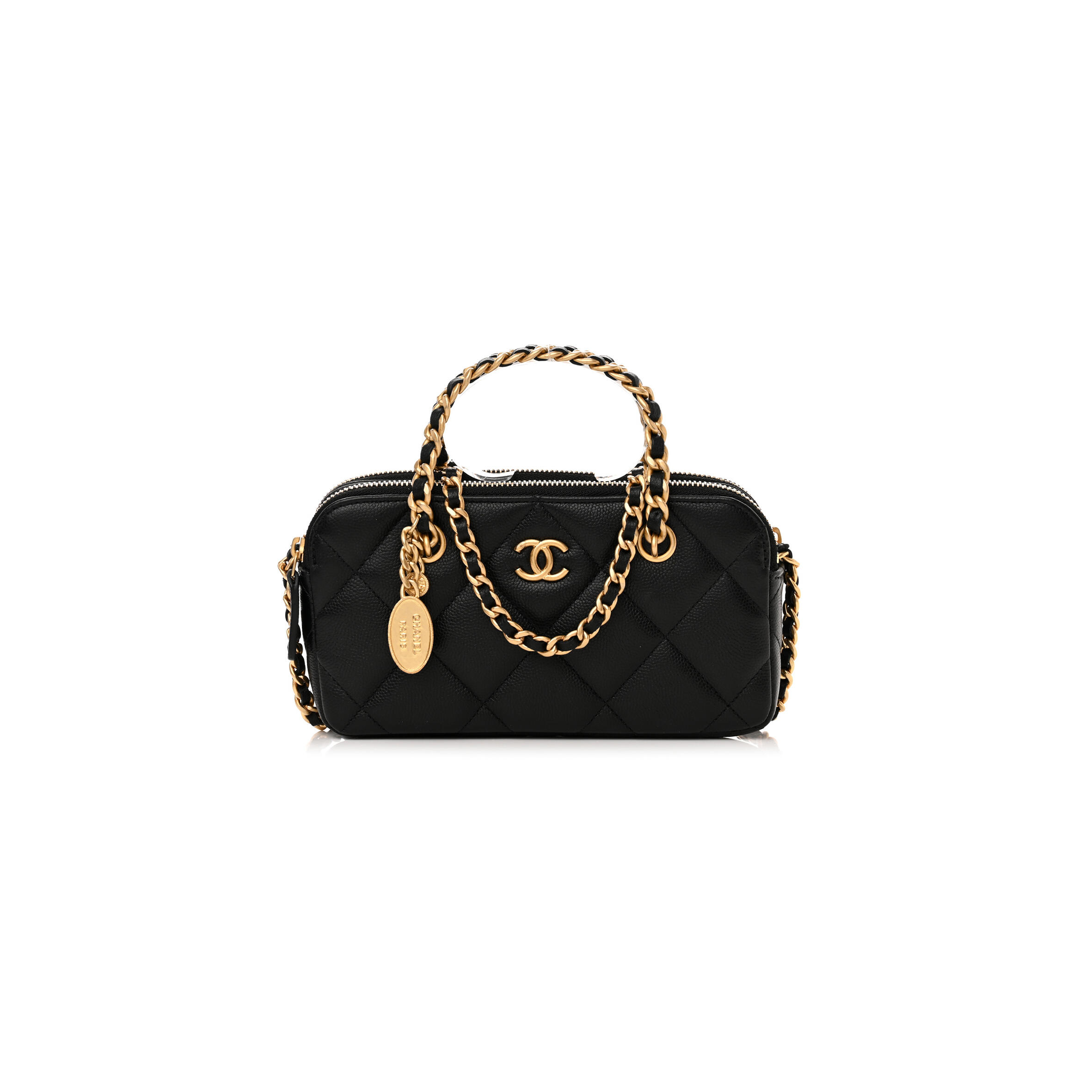 CHANEL MASTER CAVIAR QUILTED TOP HANDLE PHONE HOLDER WITH CHAIN BLACK AP3495 (18*11*4cm)
